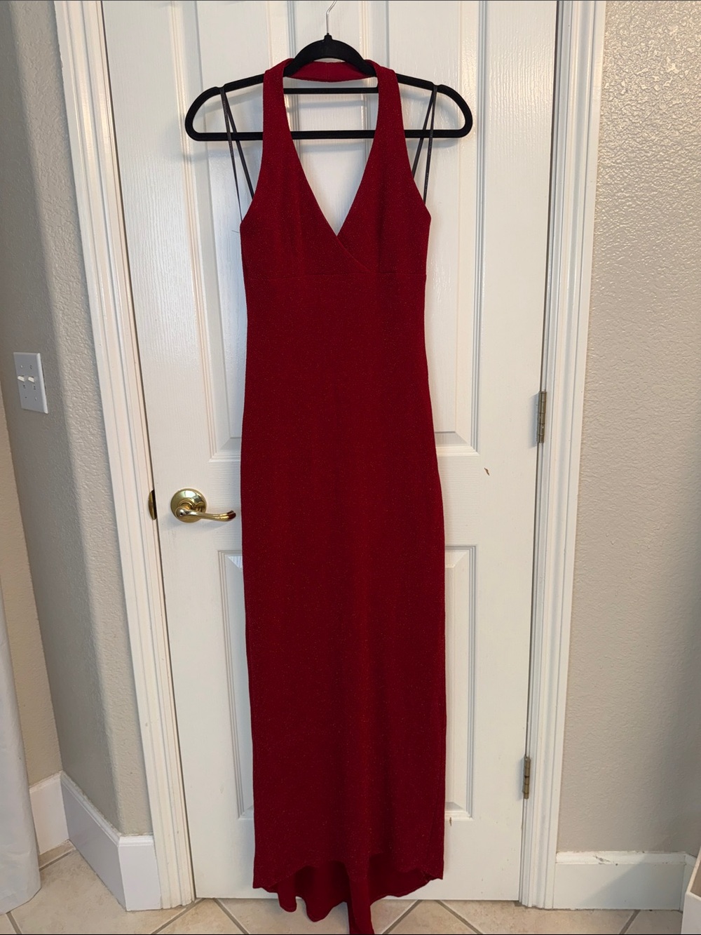 City Triangles Red V-Neck Halter Maxi Dress